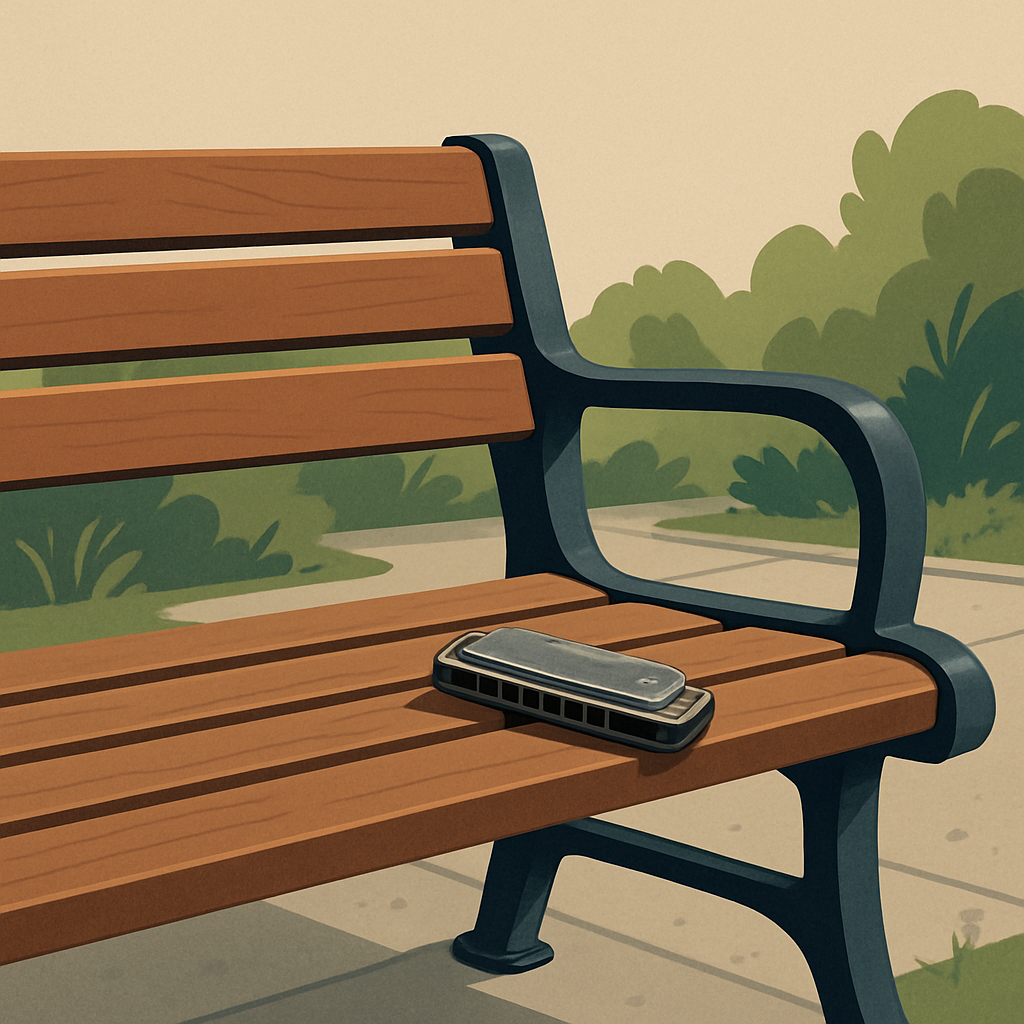 The Worn Harmonica on the Bench